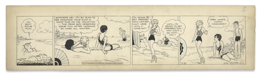 Chic Young Hand-Drawn Blondie Comic Strip From 1933 Titled A Free Soul -- The Bumsteads on Vacation